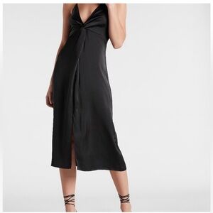 Express Satin Front Twist Slip Midi Dress Size XL Black